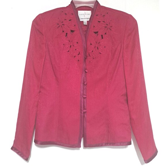 Adrianna Papell Jackets & Blazers - Adrianna Papell Top Cardigan Embroidered Red 100% Silk Size 8 Formal Evening EUC